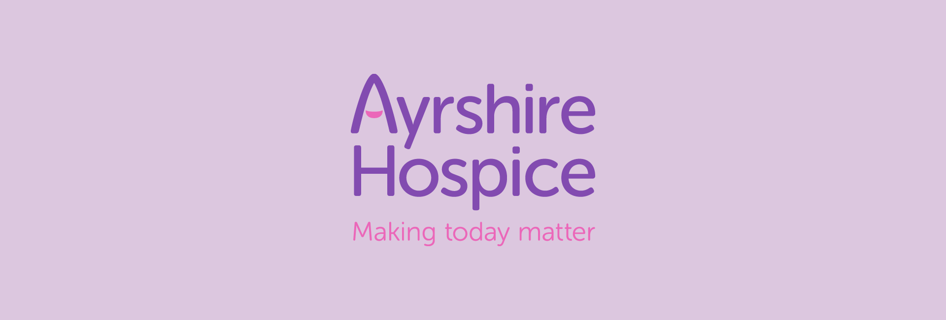 a logo for Ayrshire Hospice sitting on a light purple background