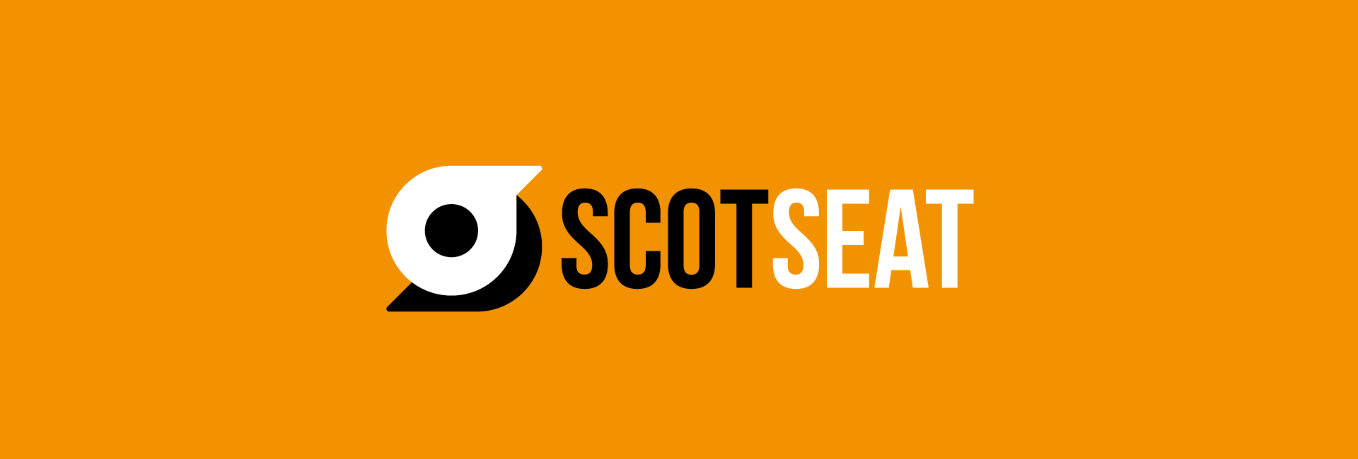 a logo for scotseat on an orange background
