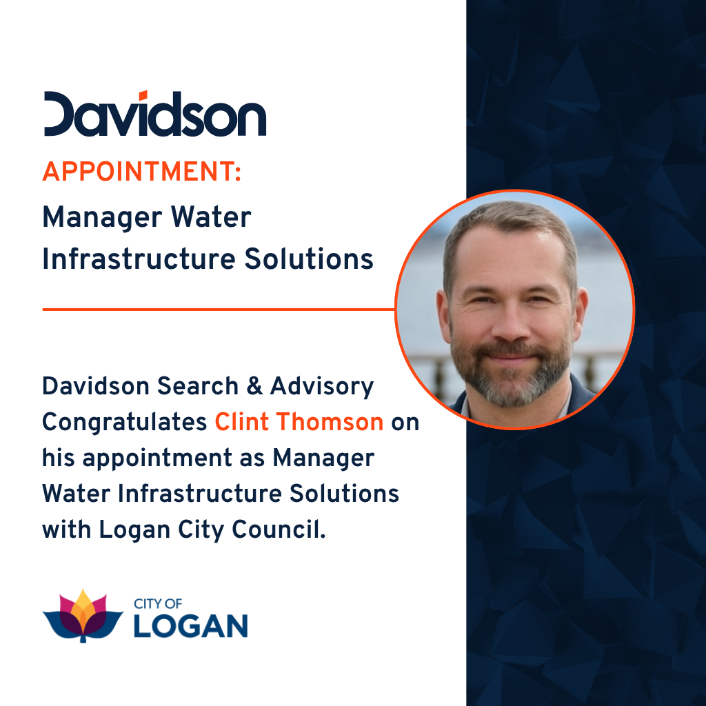 Announcement congratulating Clint Thomson on his appointment as Manager Water Infrastructure Solutions with Logan City Council.