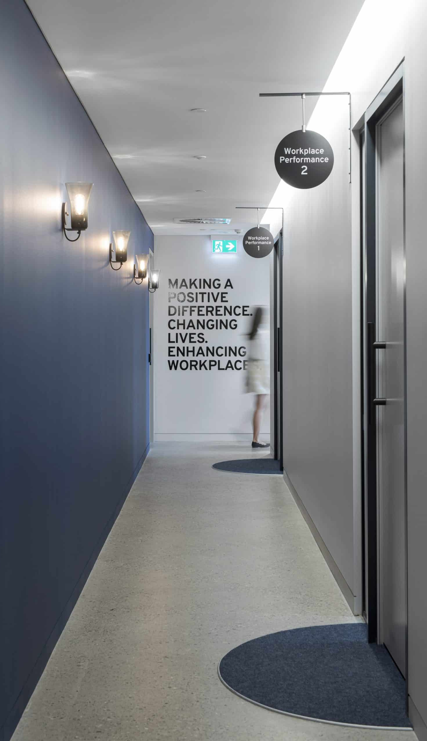 A hallway in the Davidson Brisbane office that has the phrase 