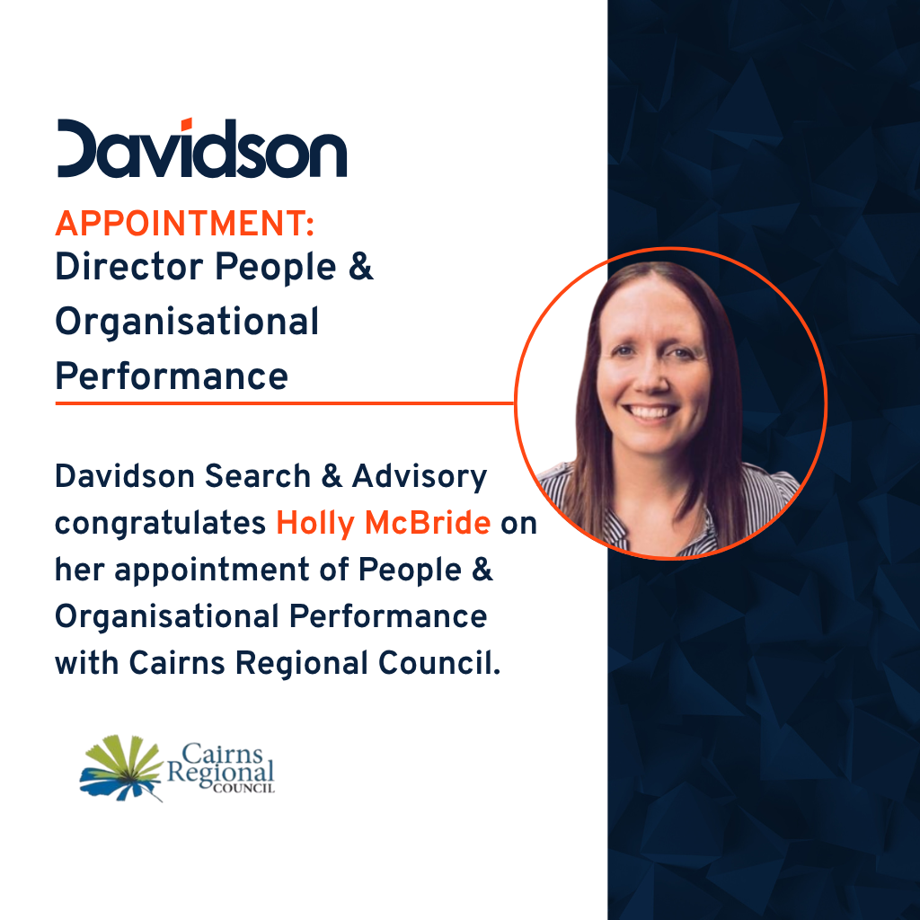 Davidson announces Holly McBride's appointment as Director, People & Organisational Performance with Cairns Regional Council.