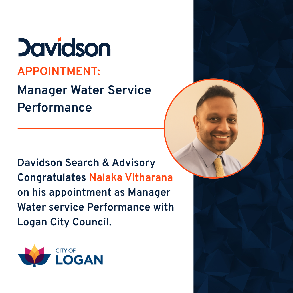 Announcement: Nalaka Vitharana appointed Manager Water Service Performance, Logan City Council. Photo of Vitharana smiling.