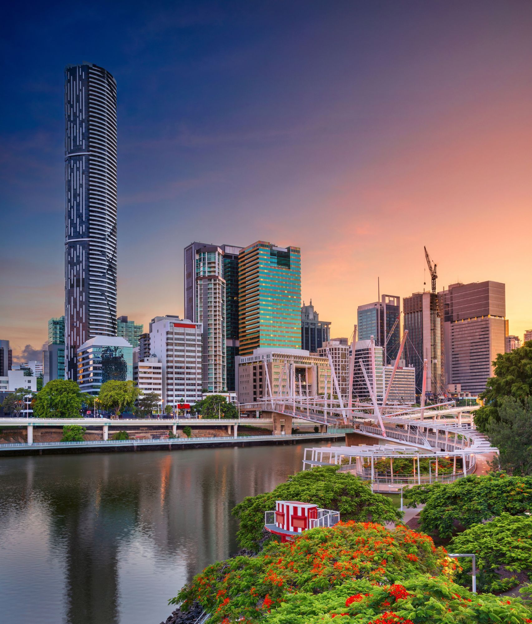 Riverside view of Brisbane at sunset