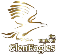 Golden eagle silhouette with the words "the Links of Glen Eagles".