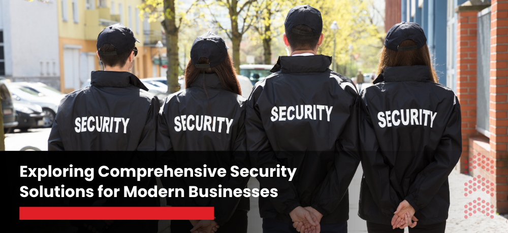 A group of security guards are standing next to each other on a sidewalk.