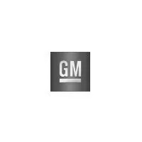 A black and white gm logo on a white background.