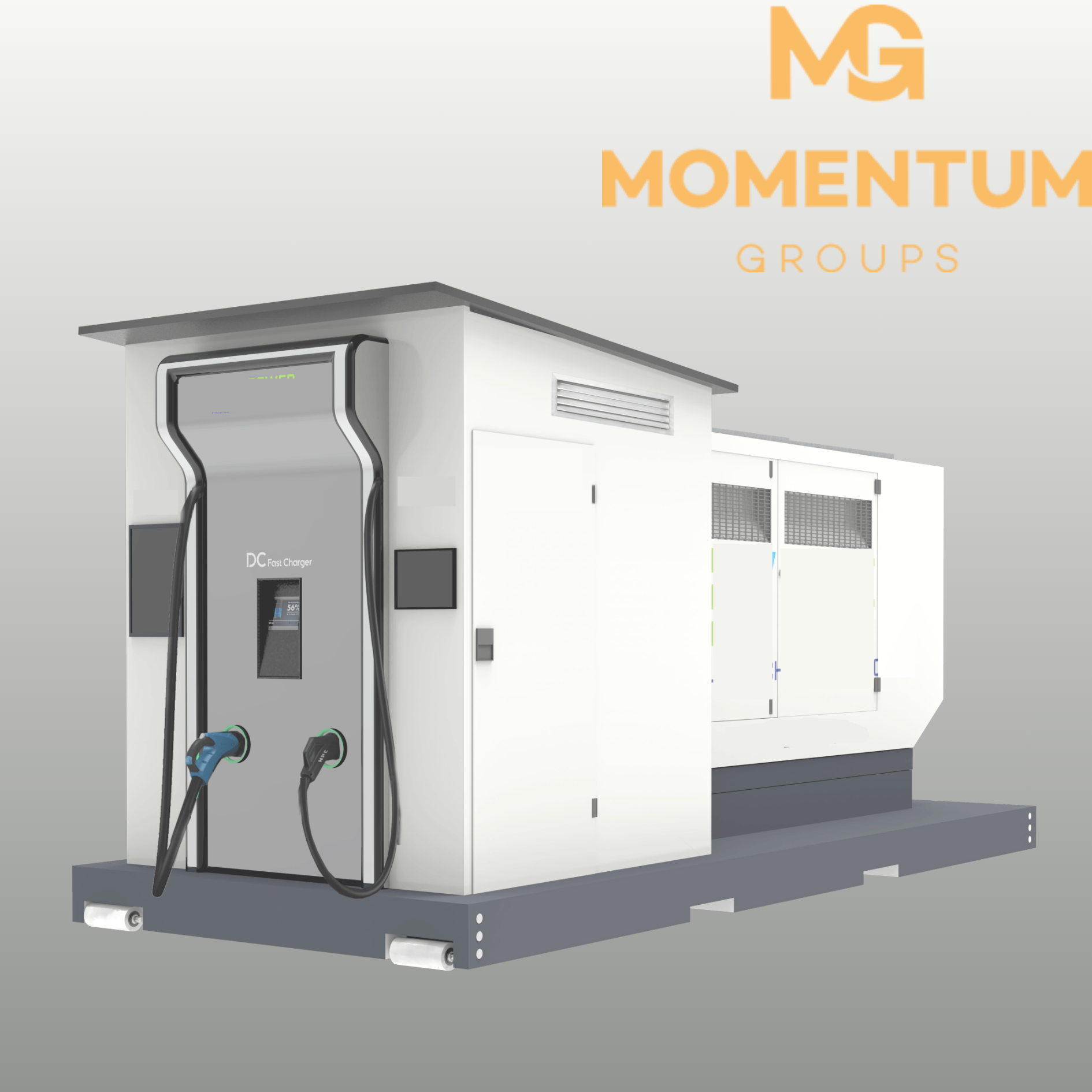 A 3d model of a momentum group charging station skid