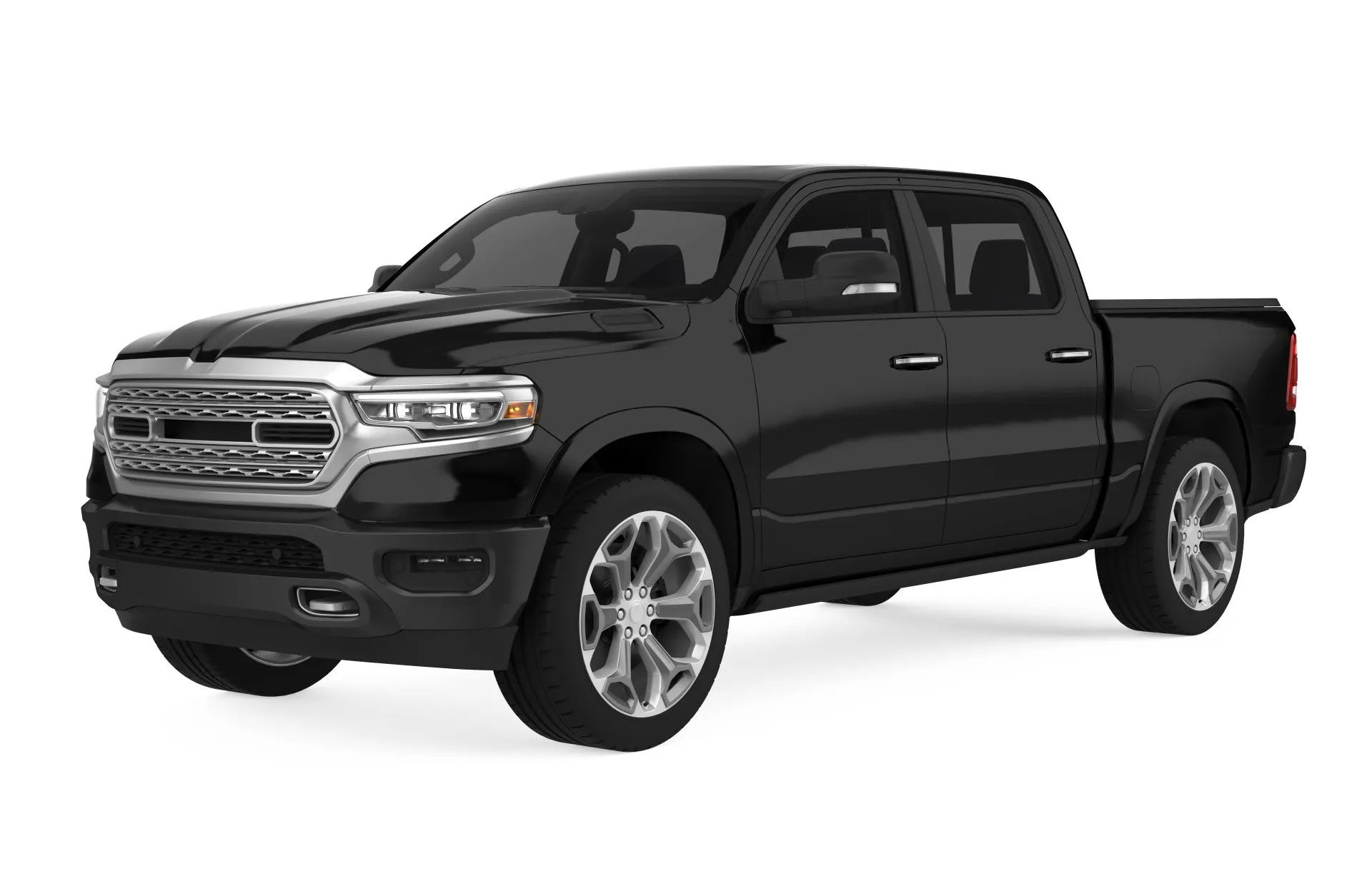 A black ram 1500 truck is shown on a white background.