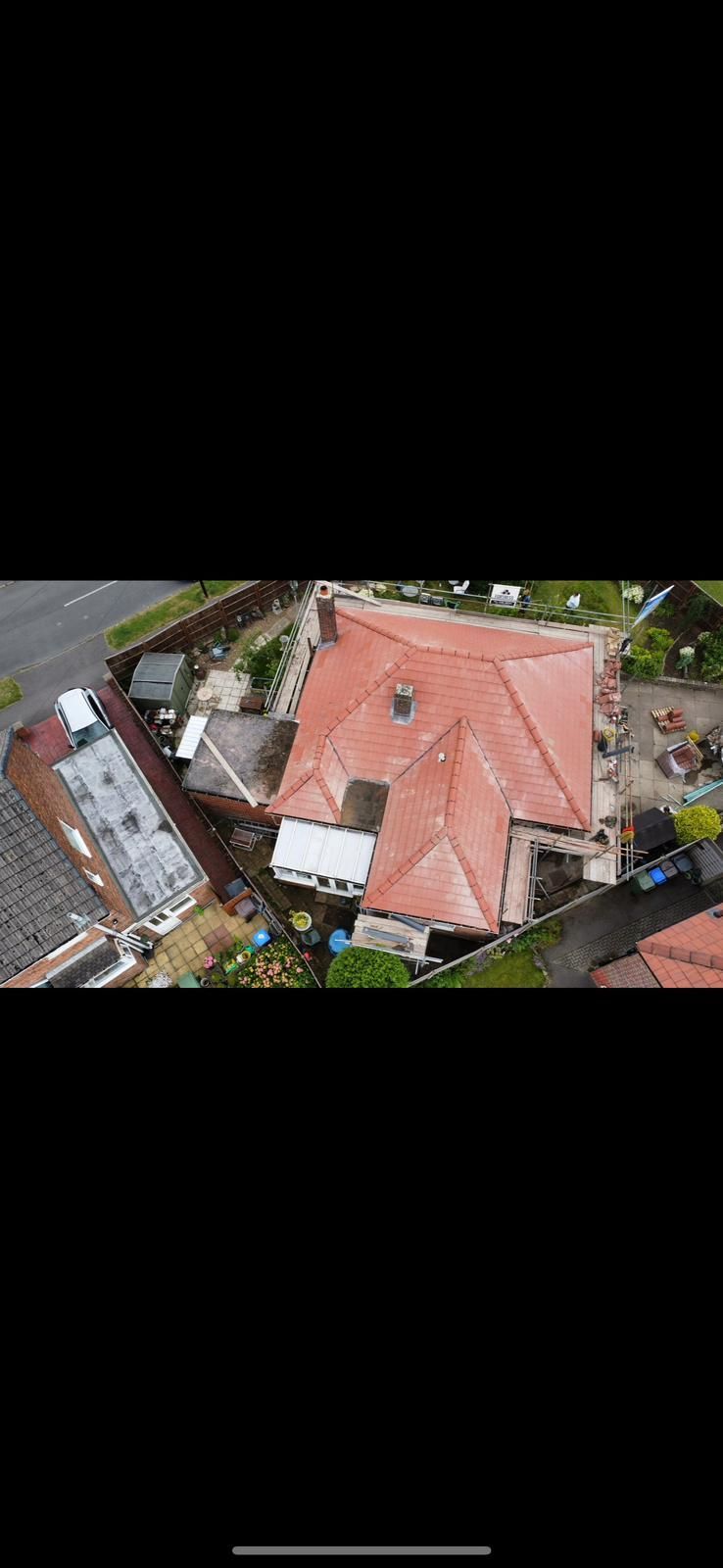 an aerial picture of a roof replacement by Hightop Roofers Barnsley