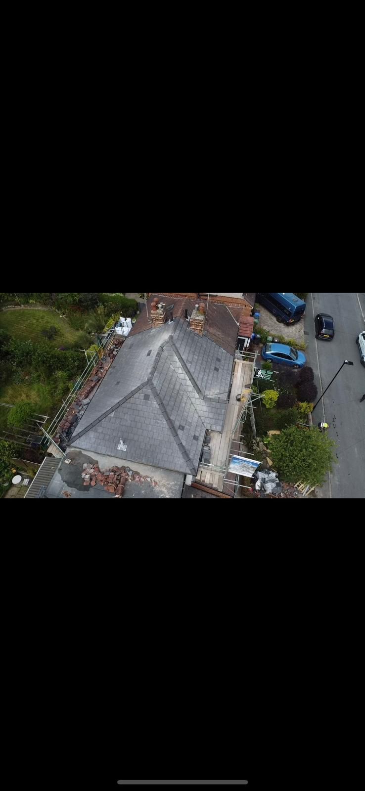 An aerial picture of a roof replacement by Hightop roofers Barnsley