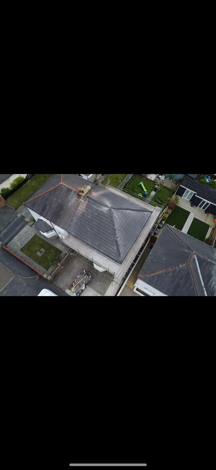 An aerial picture of a roof replacement by Hightop roofers Barnsley
