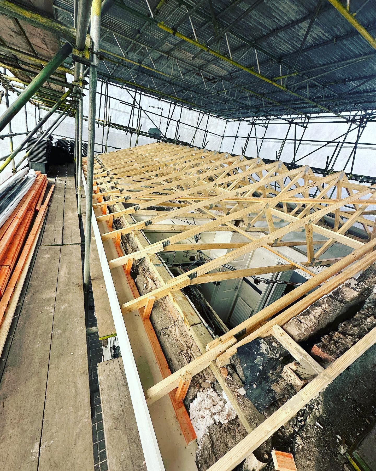 a picture of roof rafters