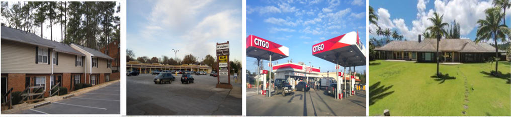 a collage of three pictures of a gas station