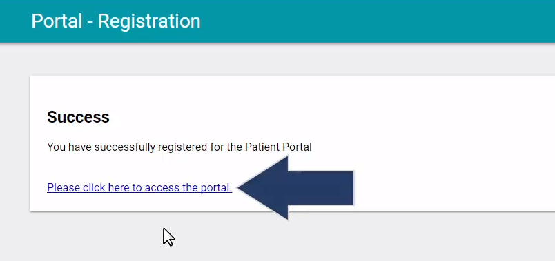 Patient Portal registration completed page