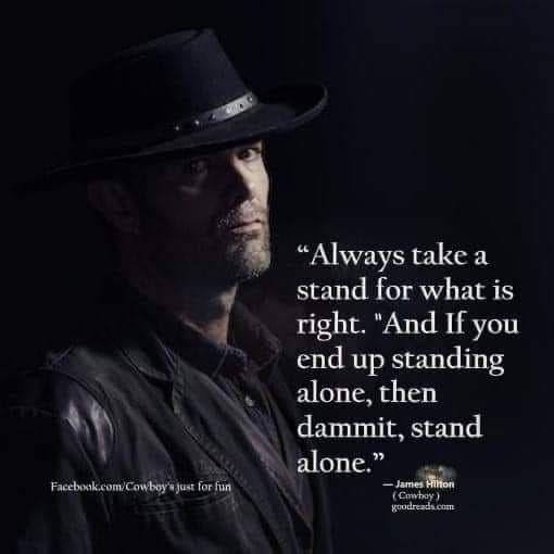 A man in a cowboy hat with a quote on it