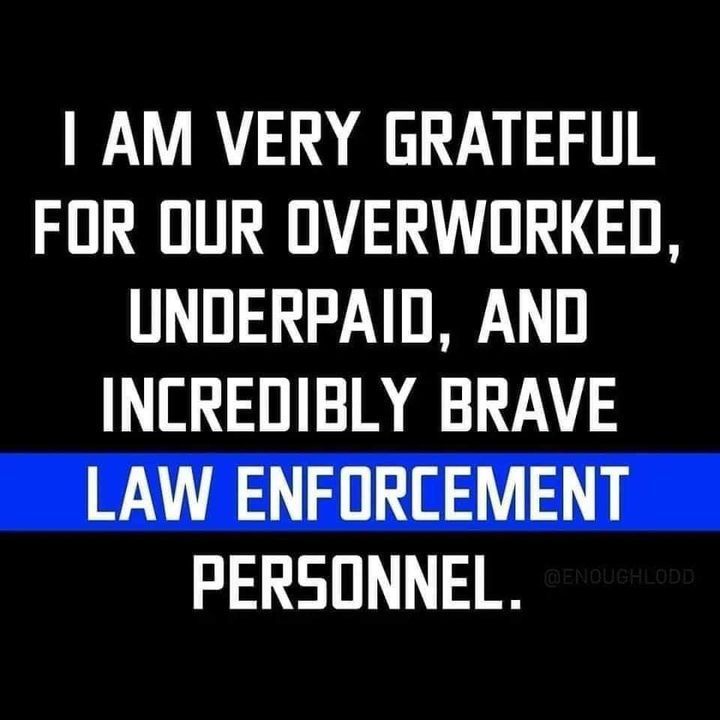 I am very grateful for our overworked underpaid and incredibly brave law enforcement personnel.