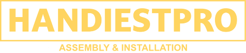 the logo for handiestpro assembly and installation is yellow and white .