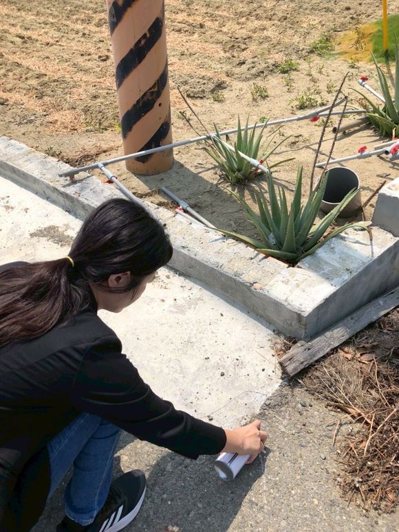詠華地政士事務所所長-鄭秀慧女士親自蹲在土地邊量測,為客戶的共同持有問題把關。