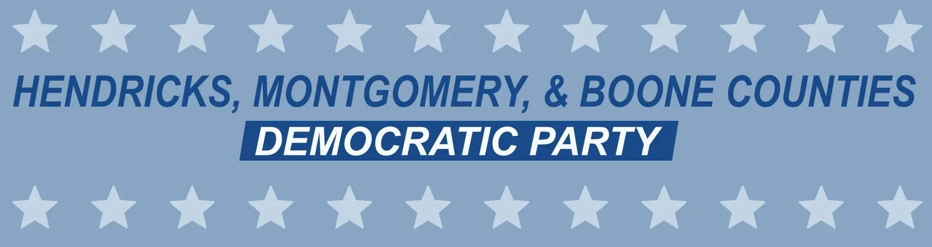 Hendricks, Montgomery, & Boone Counties Democratic Party logo on a blue background with white stars.