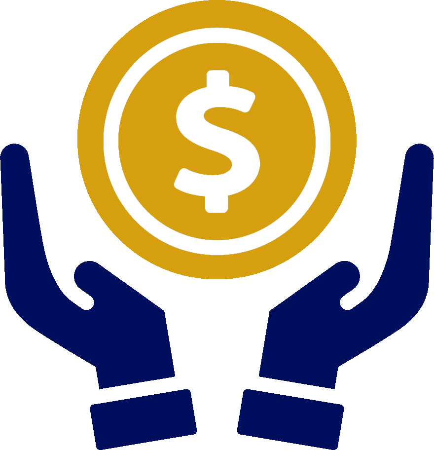 Hands cupping a gold coin with a dollar sign.