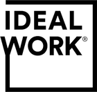 Het logo voor ideaal werk is een zwart-wit logo met een witte achtergrond.