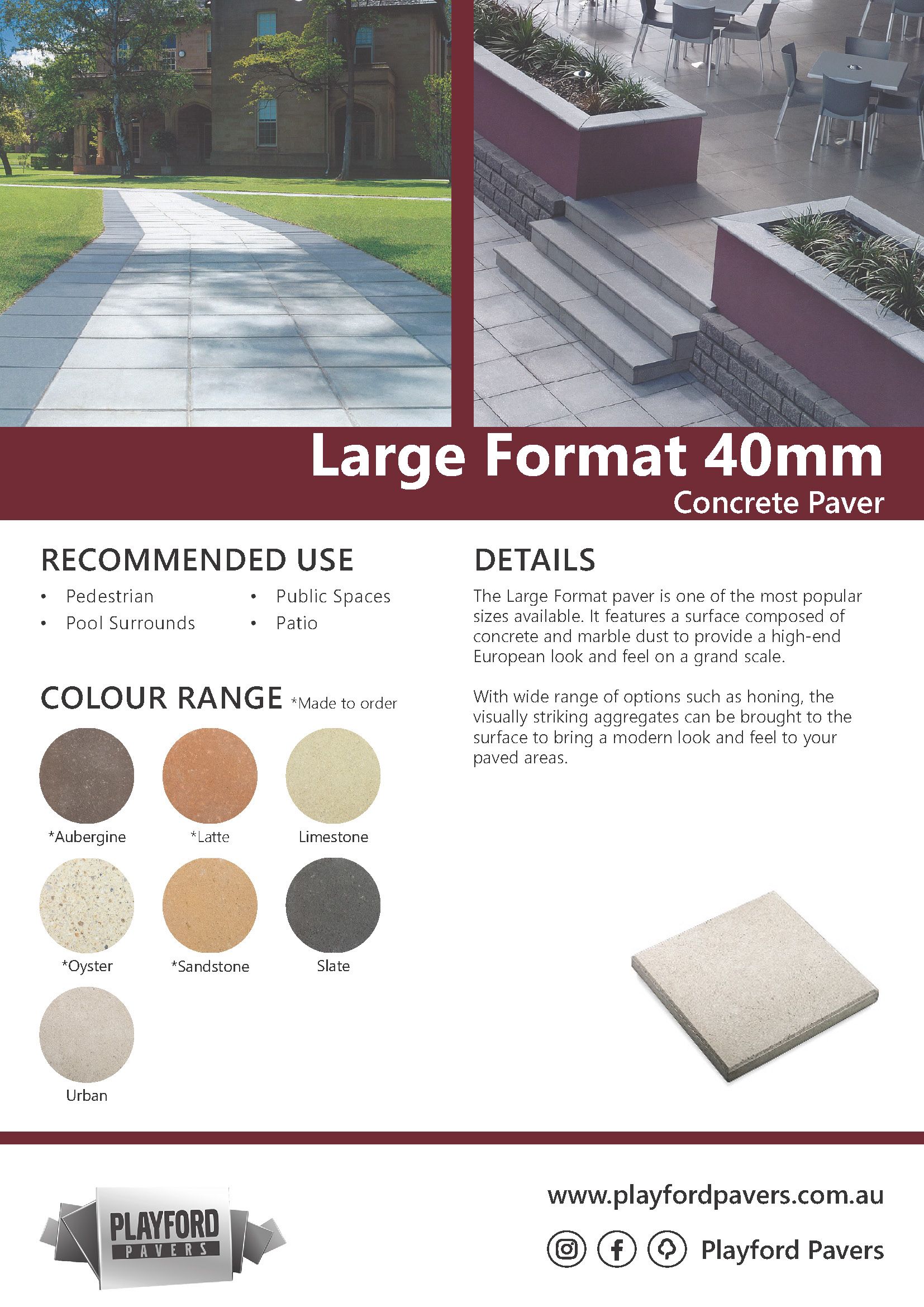 Concrete Pavers - Large Format 40mm