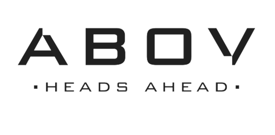 A black and white logo for a company called abov heads ahead.