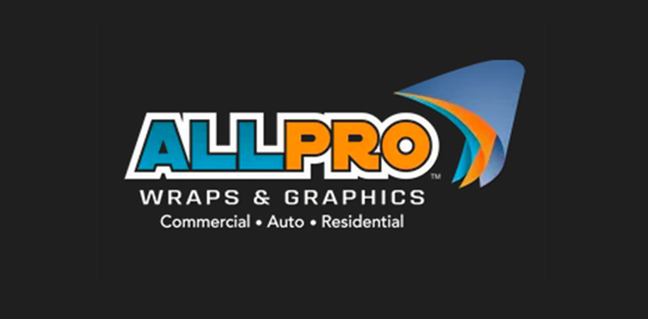 A logo for allpro wraps and graphics on a black background