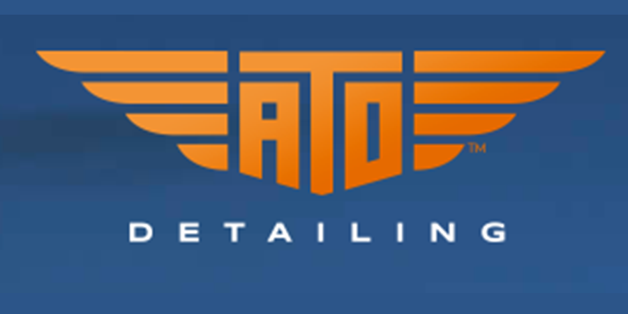 A blue background with a logo for atd detailing