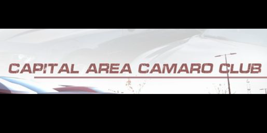 A logo for the capital area camaro club with a car in the background.