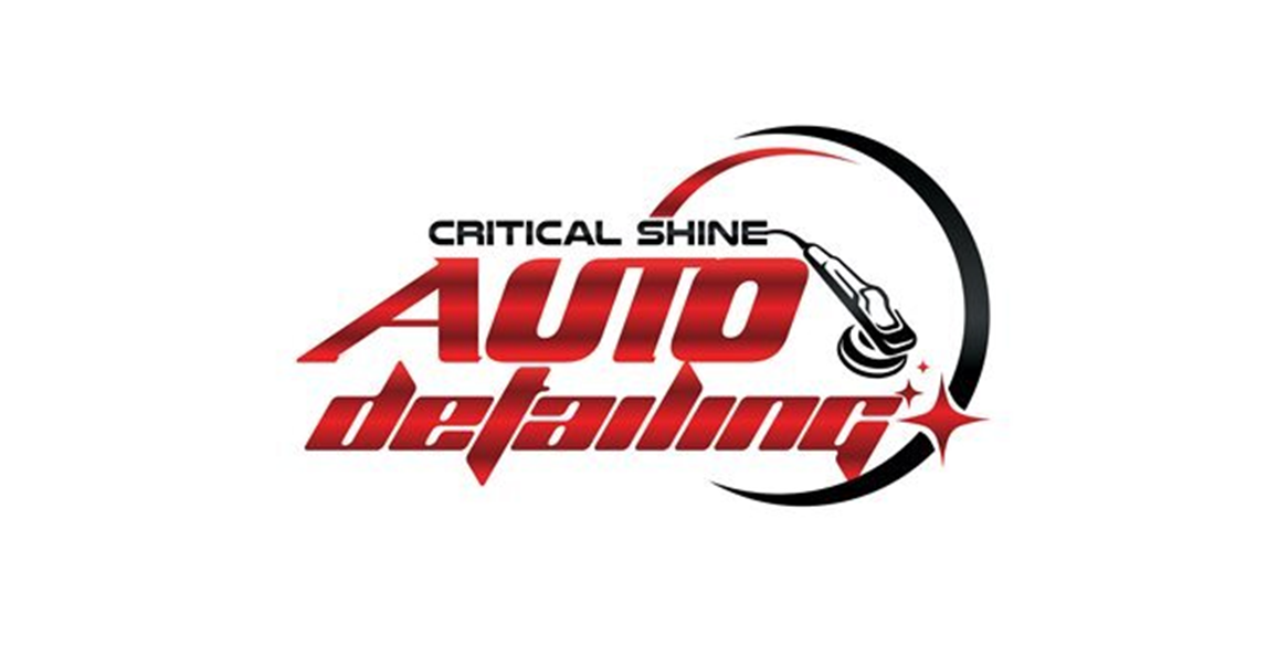 A red and black logo for critical shine auto detailing
