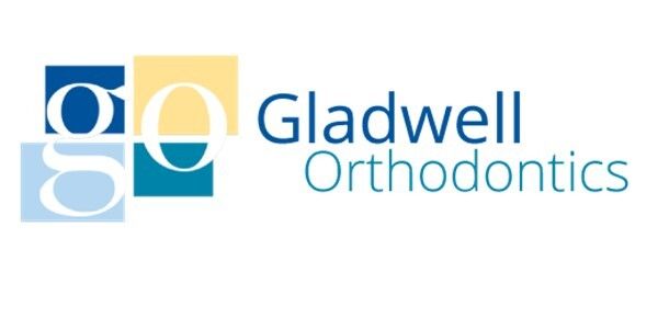 The logo for gladwell orthodontics is blue and yellow