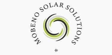 The logo for mobeno solar solutions is a swirl in a circle.
