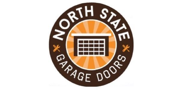 The logo for north state garage doors shows a garage door in a circle.