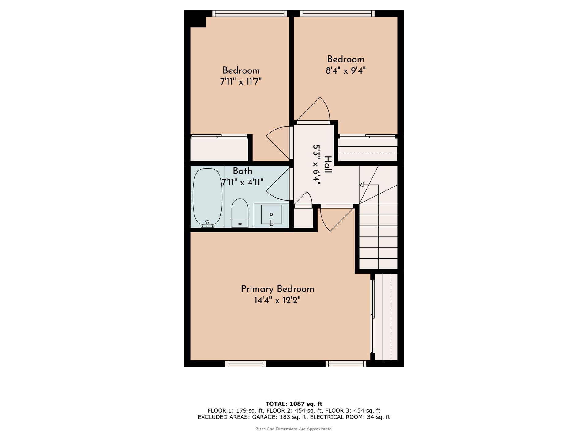 Floor Plan: 3 Bed · 1.5 Bath - Floor 3