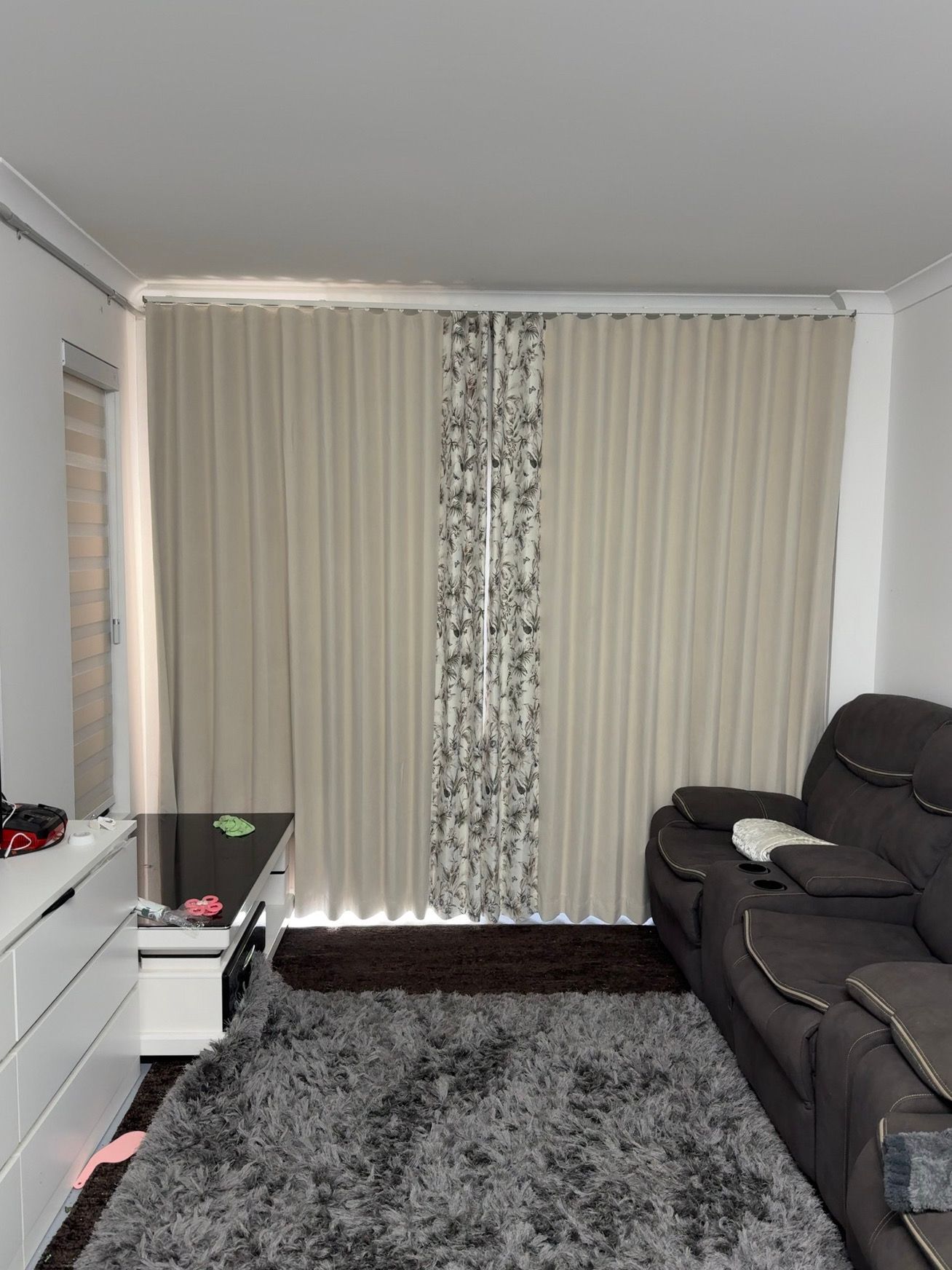 Living Room With Beige Curtains — U Curtains in Acacia Ridge, QLD