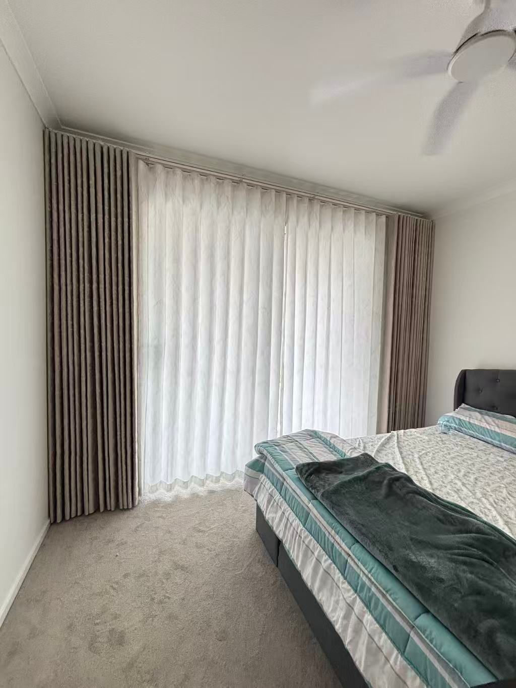 Bedroom With Sheer White and Brown Curtains — U Curtains in Acacia Ridge, QLD