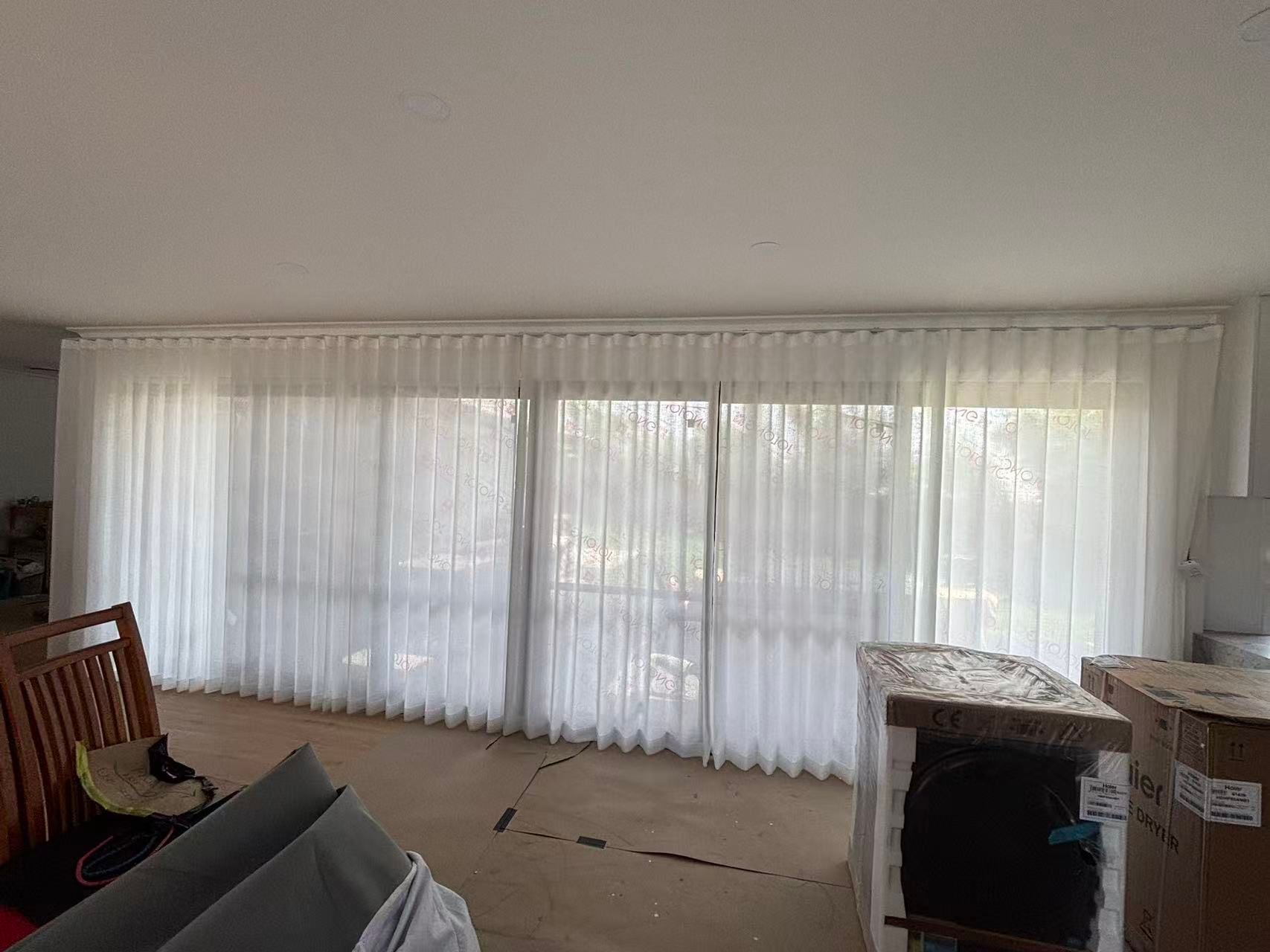 White Sheer Curtains Cover a Large Sliding Glass Door — U Curtains in Acacia Ridge, QLD