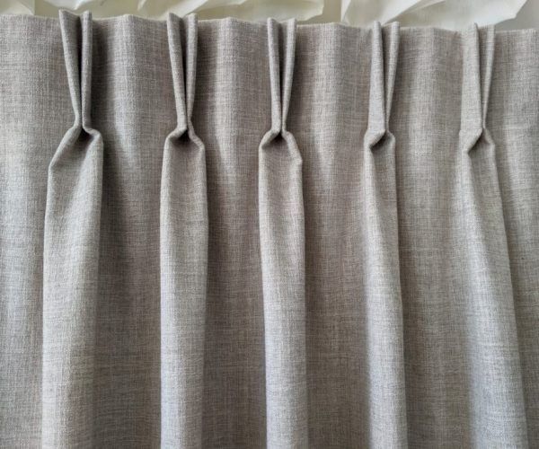 Pleated Beige Linen Curtains with Pinched Pleats Evenly Spaced Along the Top — U Curtains in Acacia Ridge, QLD