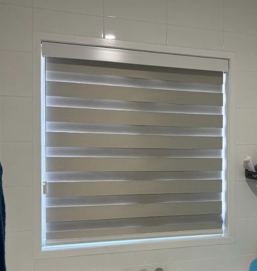 Window with Alternating Beige and Transparent Horizontal Stripes — U Curtains in Acacia Ridge, QLD