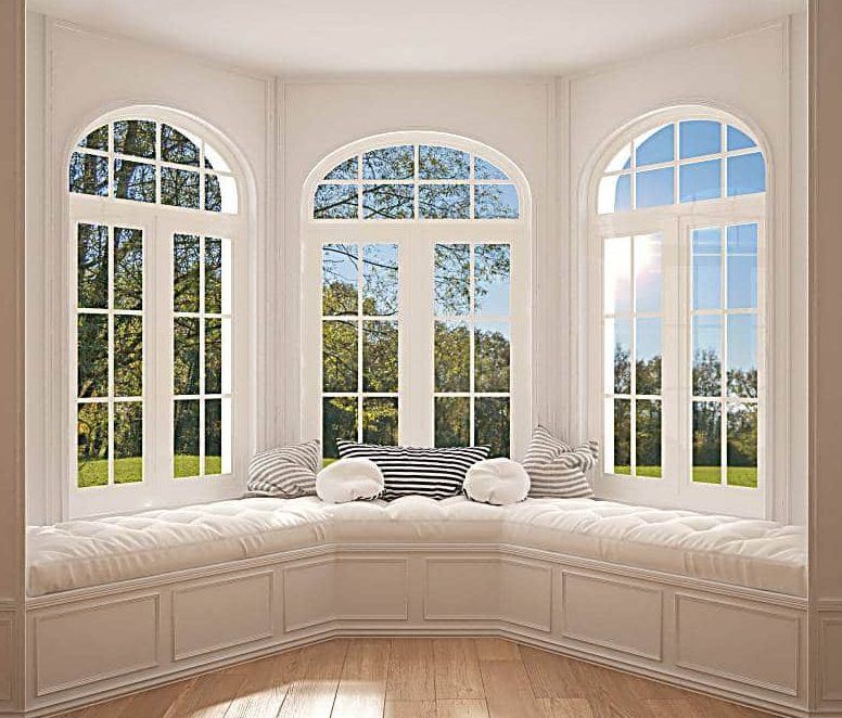 A Bright White-Walled Bay Window with Three Arched Windows Overlooking a Green Landscape — U Curtains in Acacia Ridge, QLD
