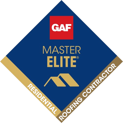 A logo for a master elite residential roofing contractor