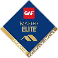 A logo for a master elite residential roofing contractor