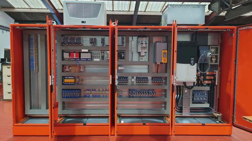 A close up of a power supply in a control panel