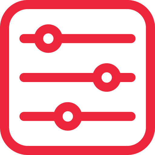 A red and white icon of three lines with circles in the middle.
