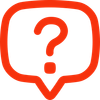 A red speech bubble with a question mark inside of it