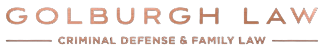 Logo for Golburgh Law, criminal defense and family law. Text in a copper color.