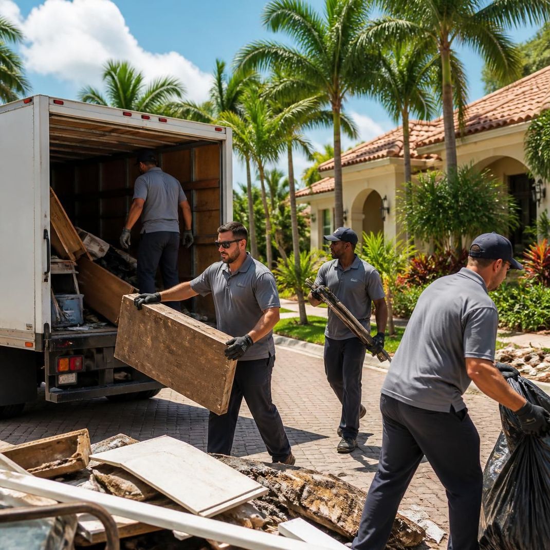 Professional team hauling debris into a truck