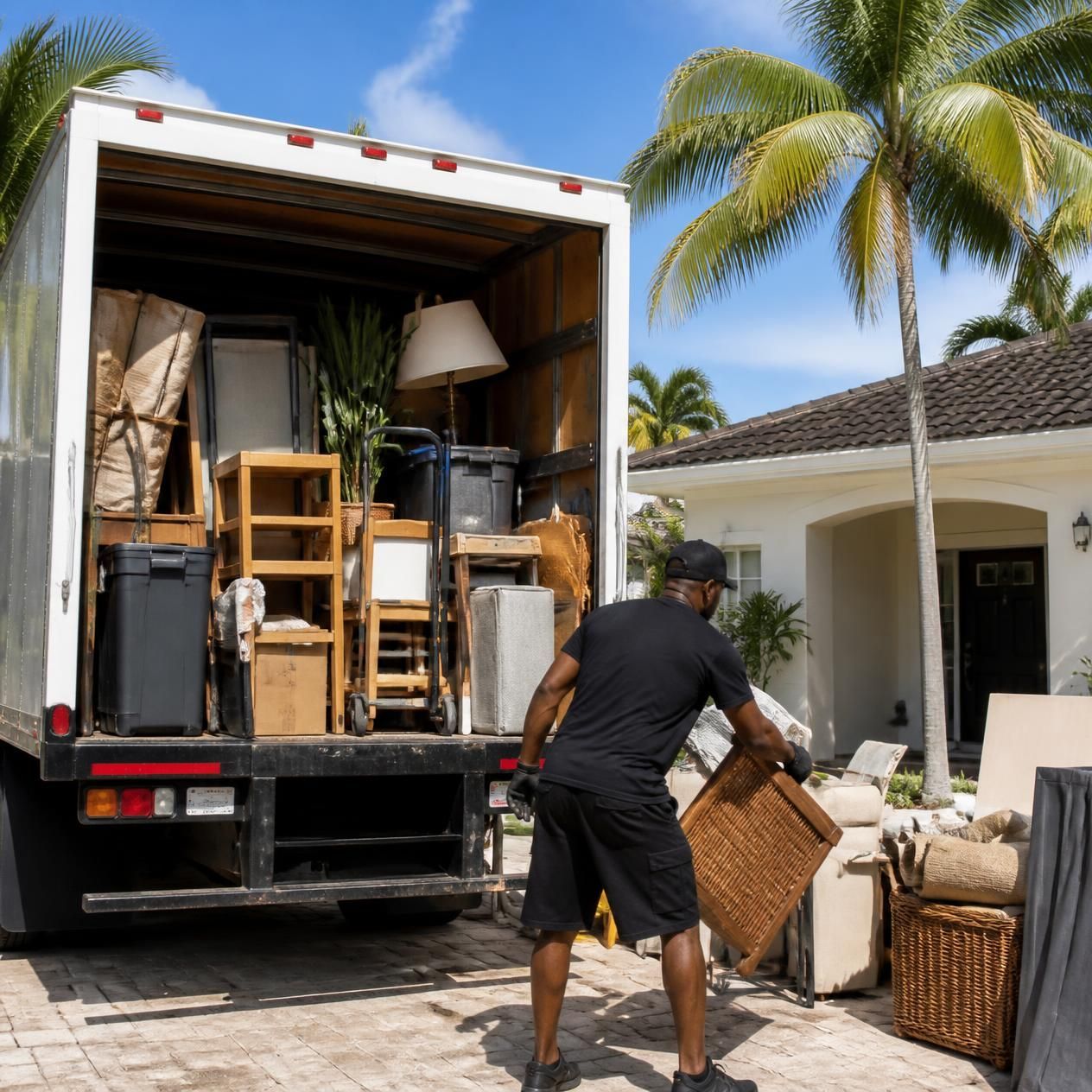 Junk removal employee loading furniture into a truck
