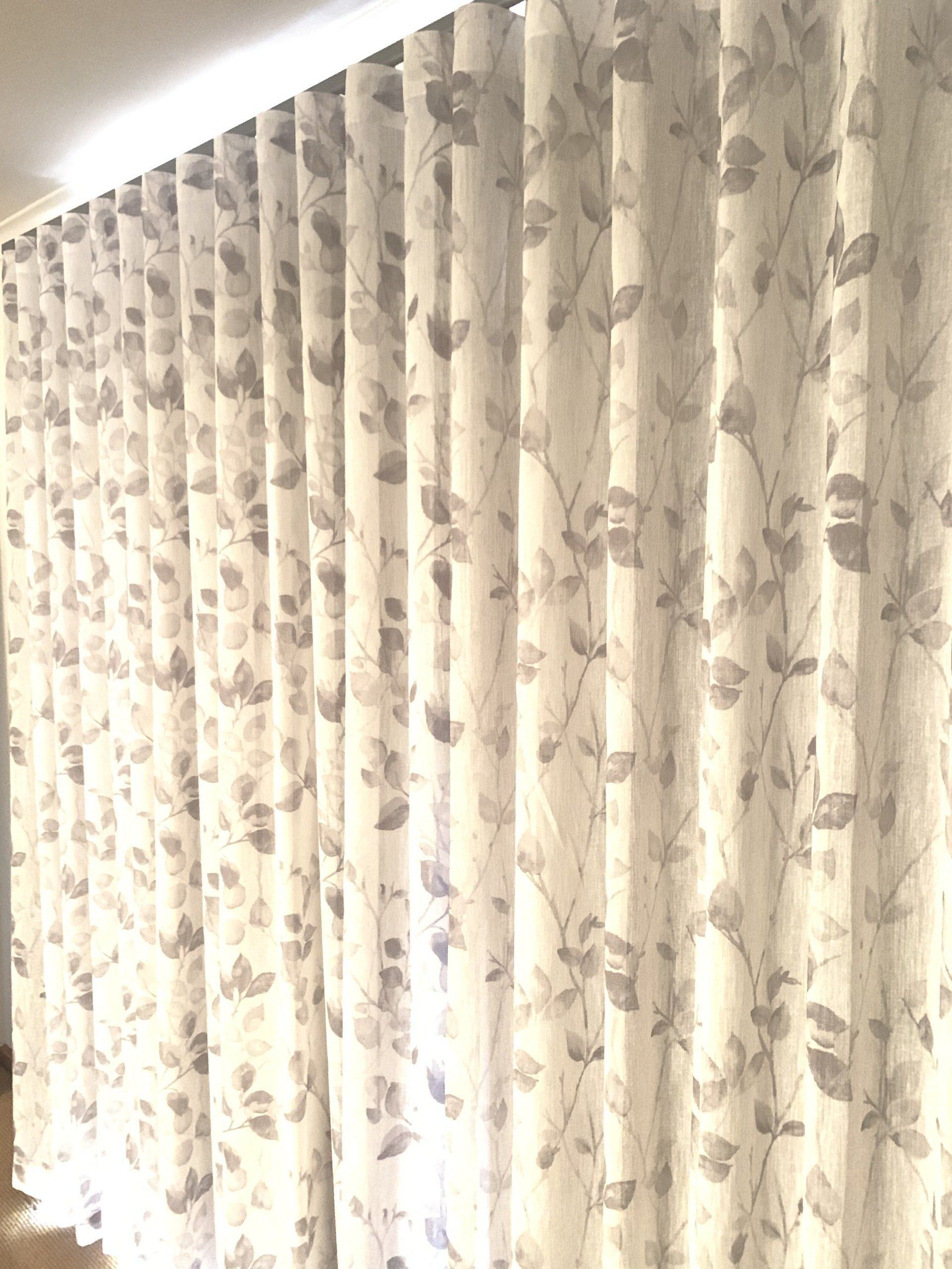 White Sheer Curtains with Grey Floral Pattern — Alice Mobile Blinds in Ciccone, NT